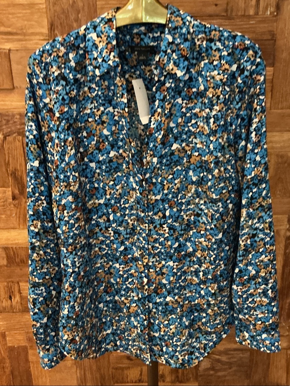 Ann Taylor Blue and Camel Floral Print Blouse